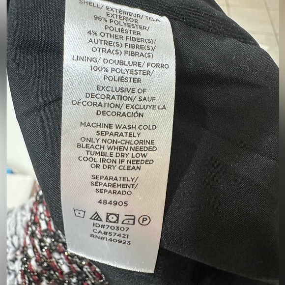 LOFT Outlet Skirt Tweed Red Black Gold Sequins Holiday Size 4 Fringe Hem Pencil - Picture 4 of 4